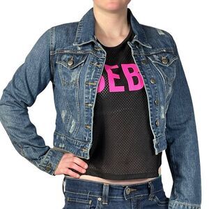 Thread Supply Cropped Distressed Blue Jean Jacket